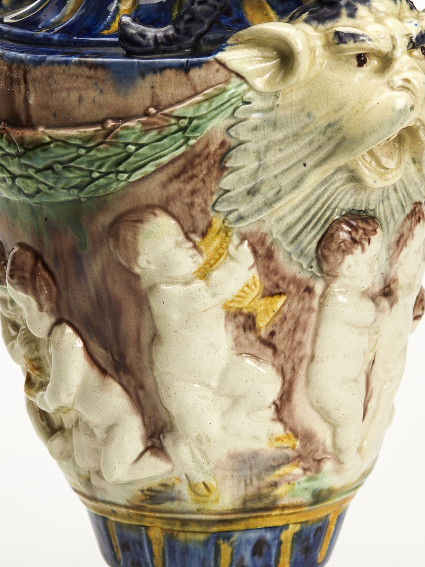 Antique Lidded Majolica Grotesque Horned Head Vase 19Th C. - Image 14 of 14