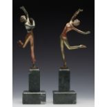 Pair Art Deco Cold Painted Bronze Dancers Josef Lorenzl C.1930