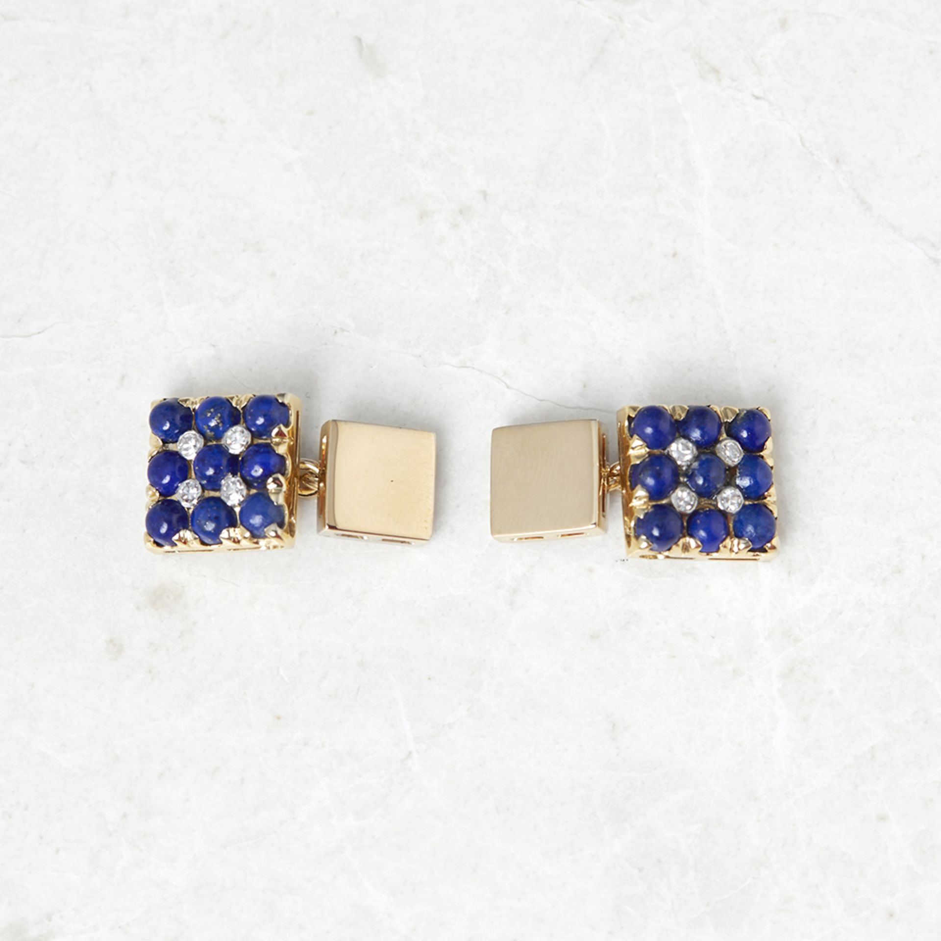 Van Cleef & Arpels 18k Yellow Gold Lapis Lazuli & 0.20ct Diamond Cufflinks - Image 3 of 5