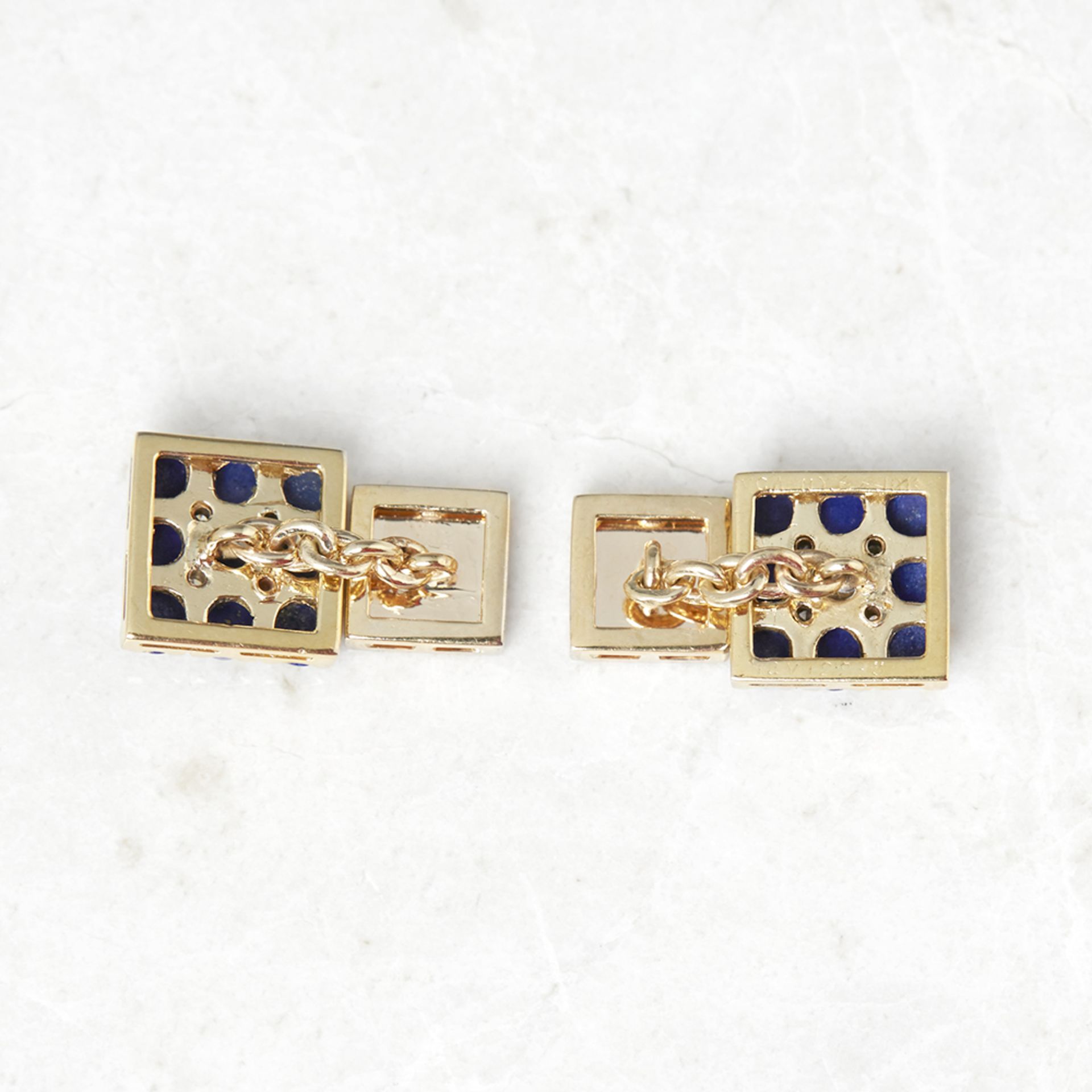 Van Cleef & Arpels 18k Yellow Gold Lapis Lazuli & 0.20ct Diamond Cufflinks - Image 4 of 5