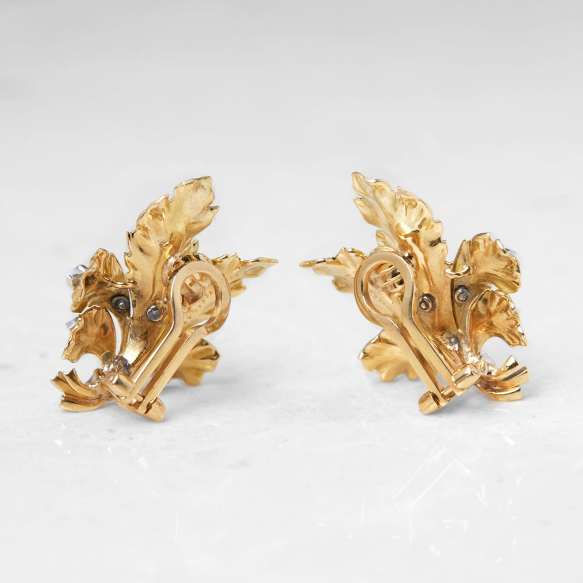 Buccellati 18k Yellow Gold 0.50ct Diamond Leaf Design Earrings - Image 4 of 7
