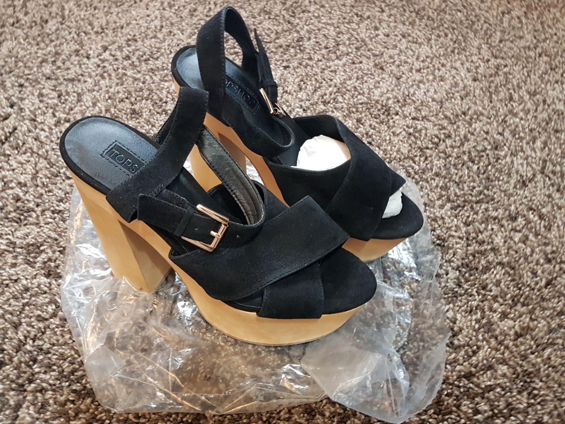 Brand New Unboxed Topshop Black High Wedge Shoes Size 5 RRP £55