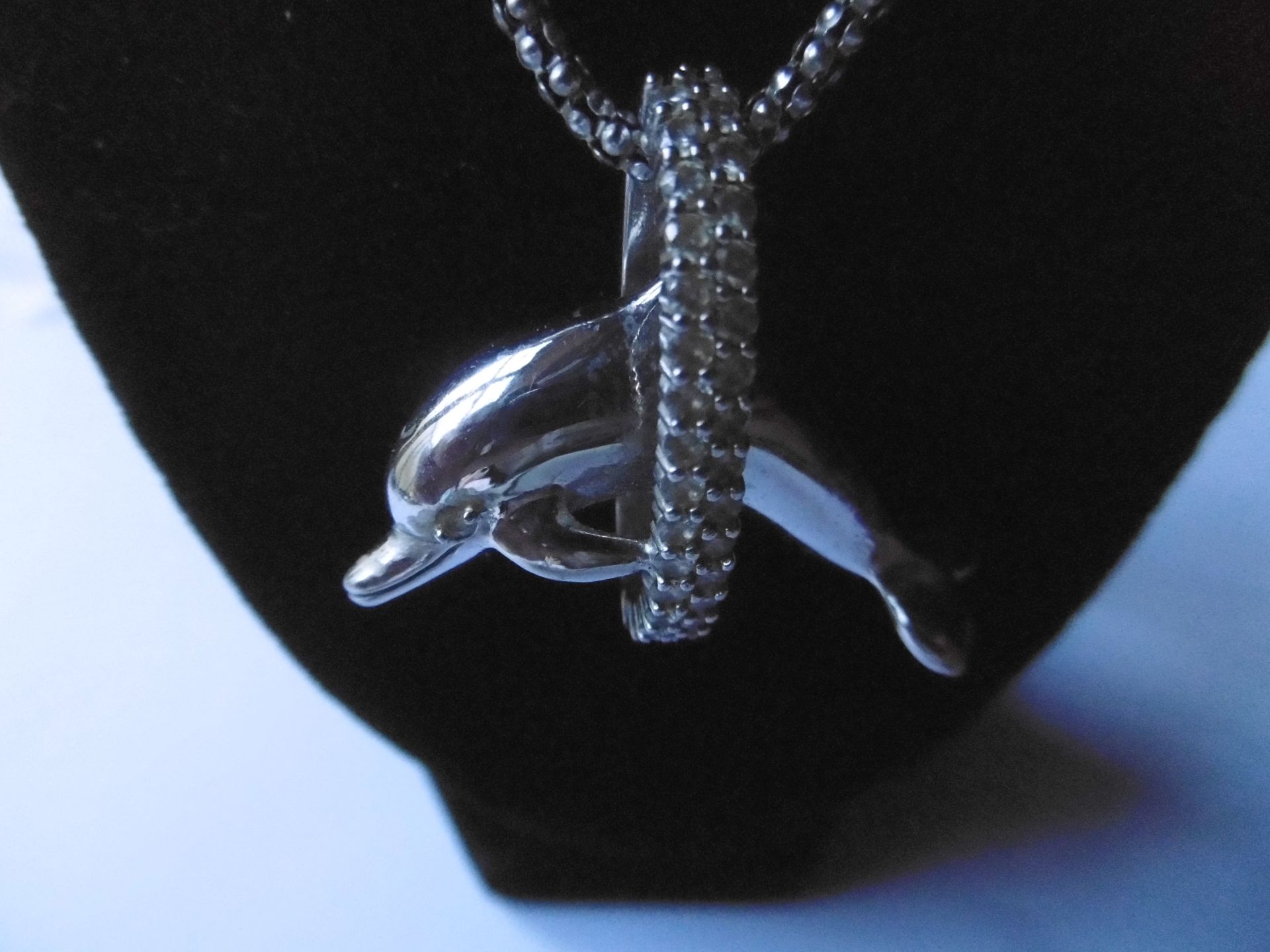 Gold Dolphin through Hoop Pendant with Diamonds - Image 3 of 3