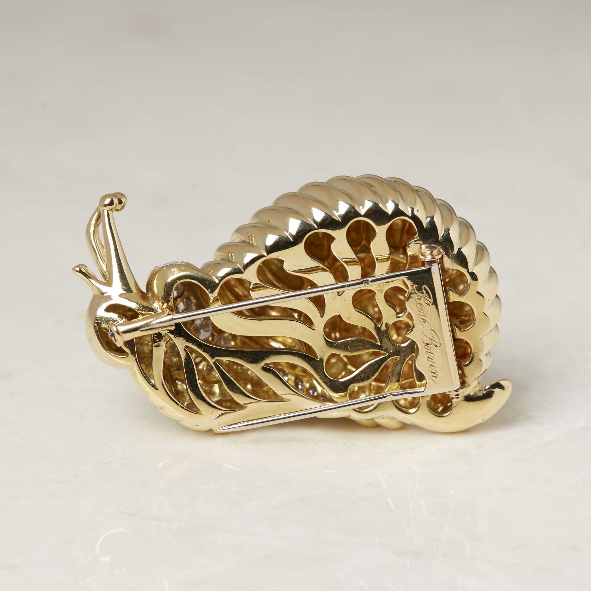 Rene Boivin 18k Yellow Gold Diamond Snail Brooch with Presentation Box - Image 6 of 19