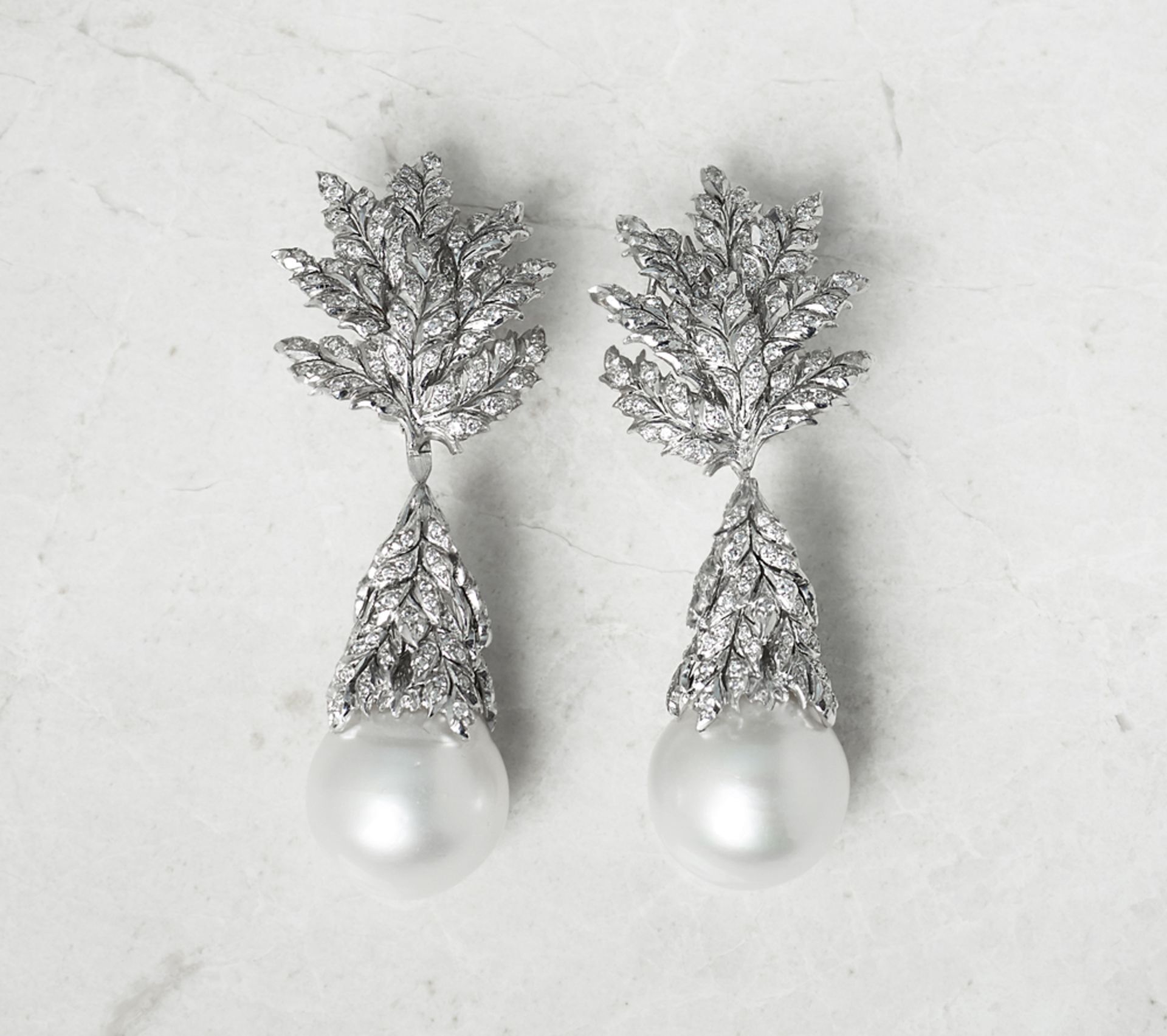 Buccellati 18k White Gold South Sea Pearl & 2.71ct Diamond Drop Earrings with Harrods Receipt