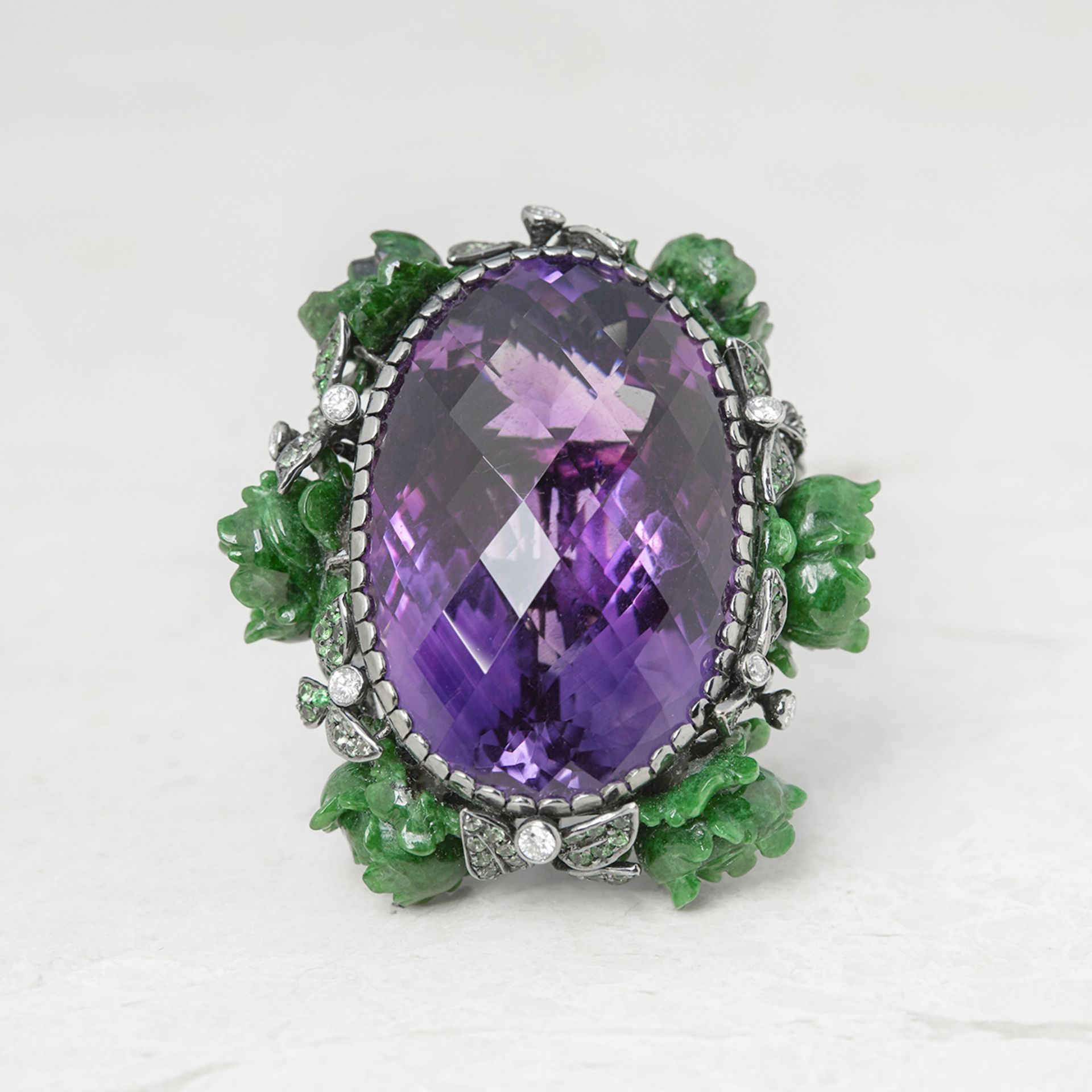 Lydia Courteille 18k White Gold Amethyst Flower Design Ring with Box Confirmation Letter from Browns - Image 2 of 7