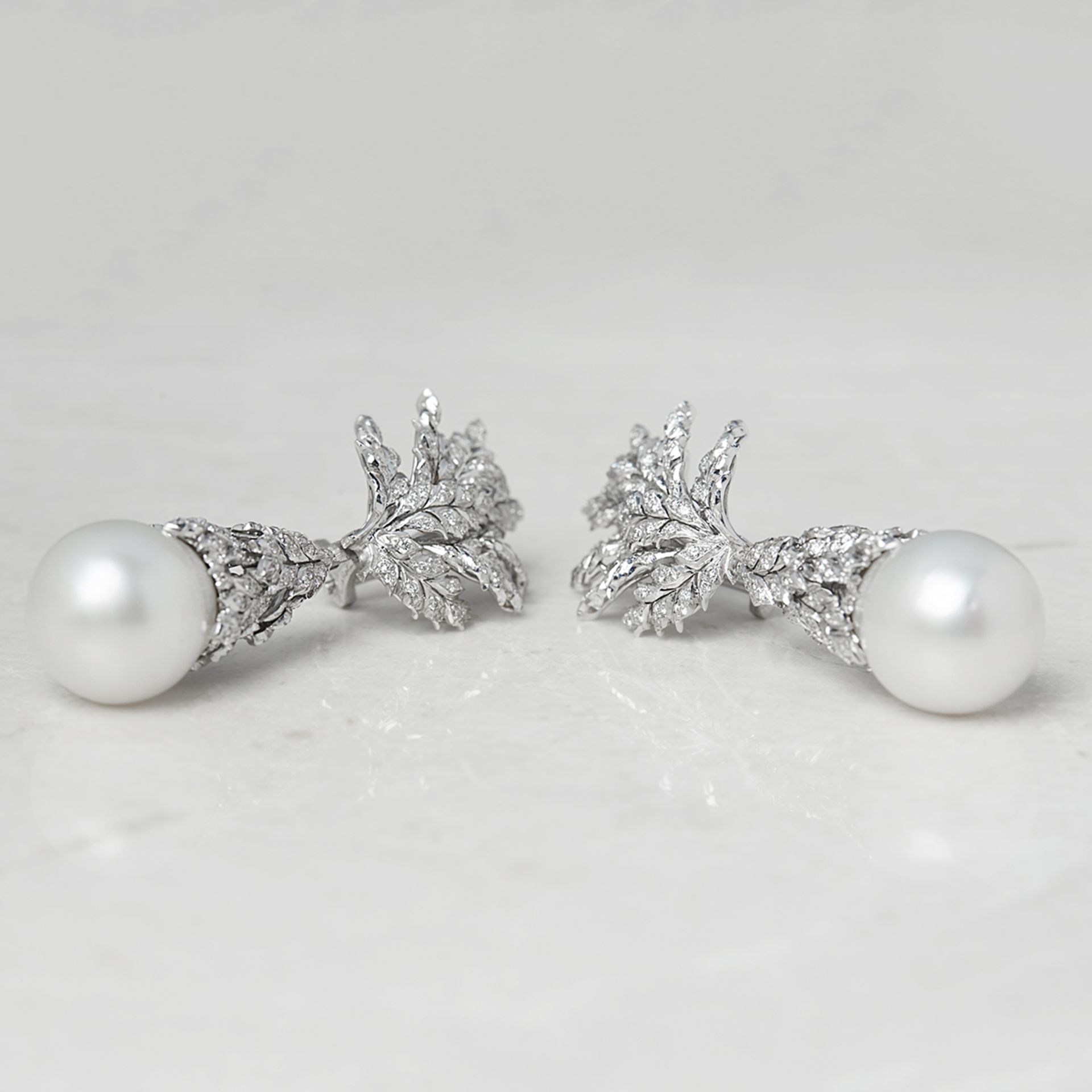 Buccellati 18k White Gold South Sea Pearl & 2.71ct Diamond Drop Earrings with Harrods Receipt - Image 3 of 15