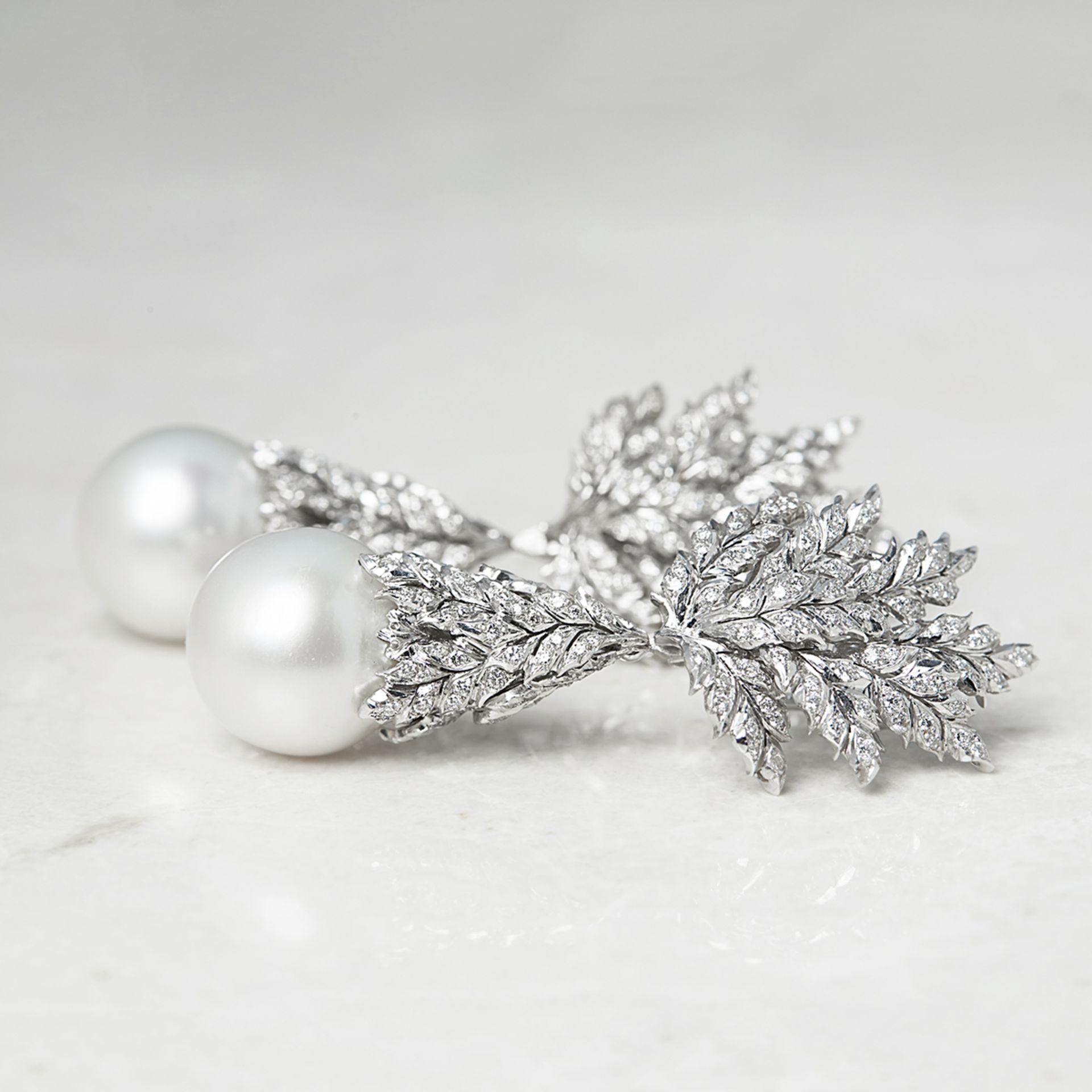 Buccellati 18k White Gold South Sea Pearl & 2.71ct Diamond Drop Earrings with Harrods Receipt - Image 6 of 15
