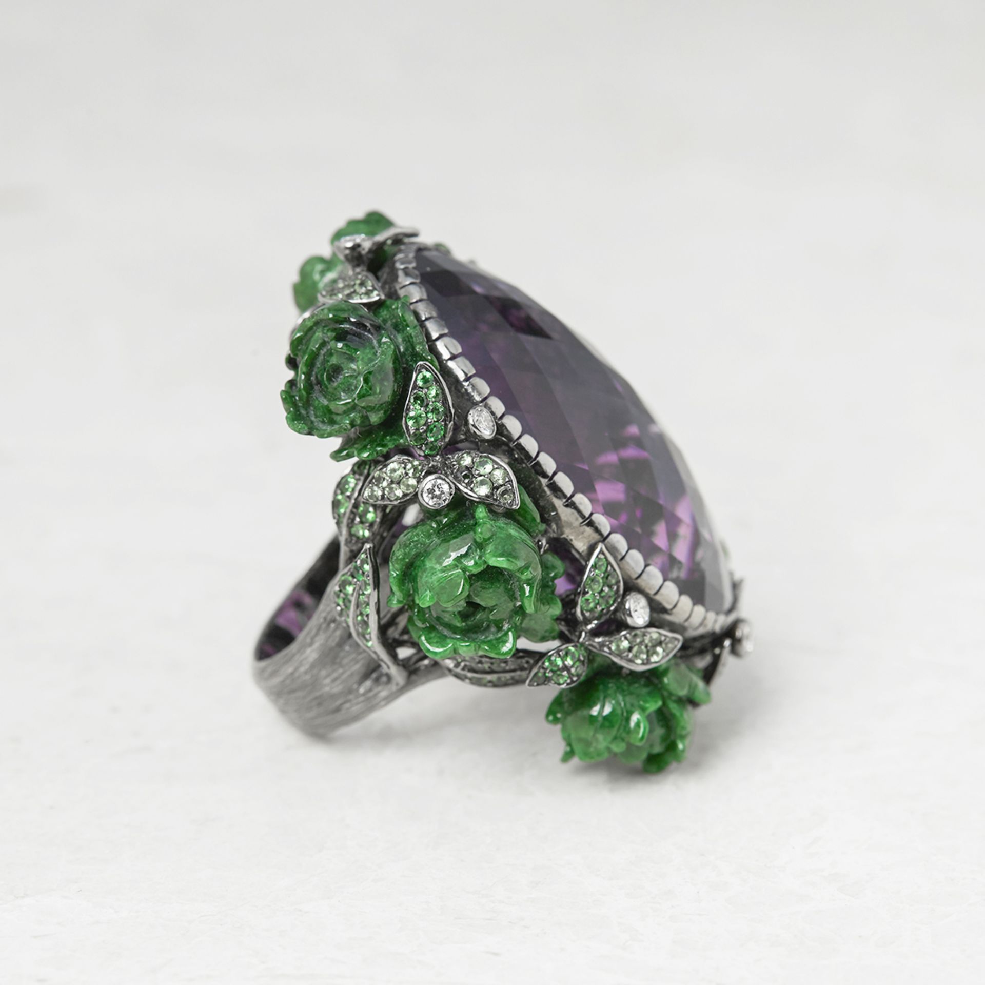 Lydia Courteille 18k White Gold Amethyst Flower Design Ring with Box Confirmation Letter from Browns - Image 3 of 7