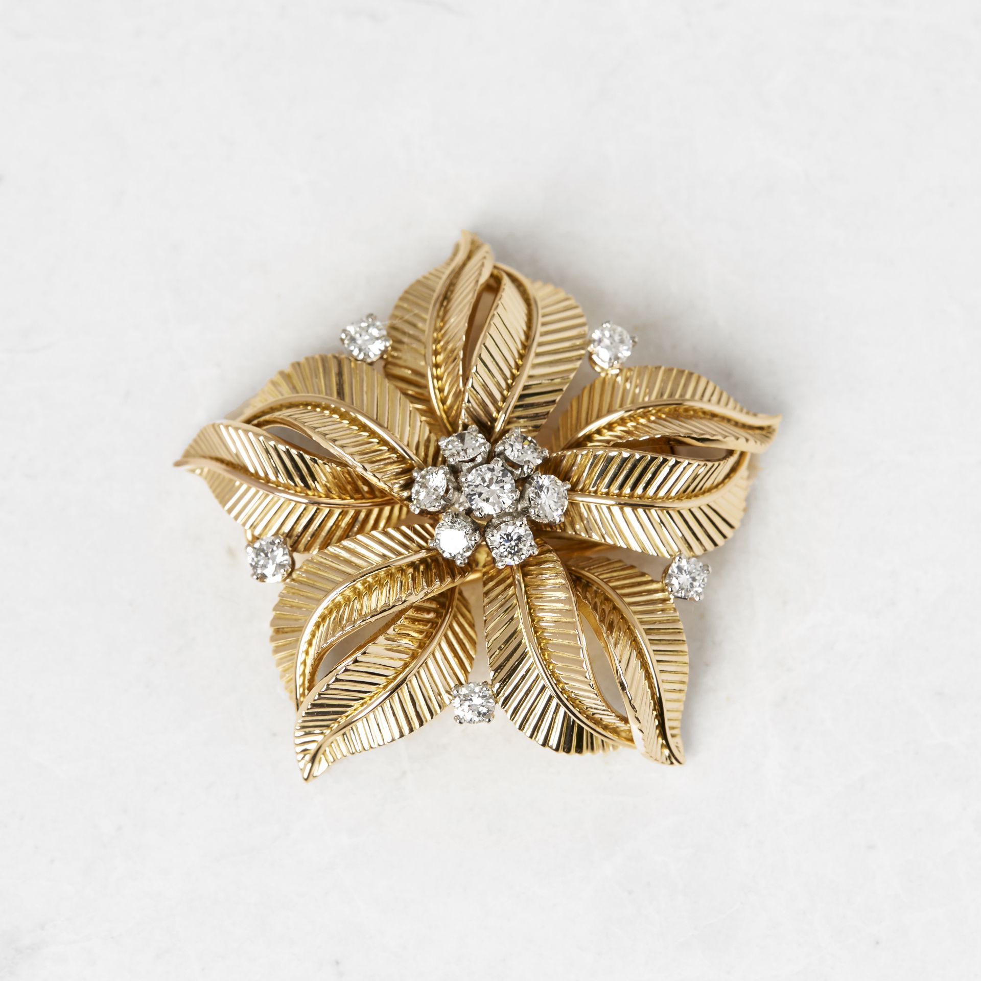 Cartier 18k Yellow Gold 1.09ct Diamond Flower Brooch with Presentation Box - Image 2 of 21