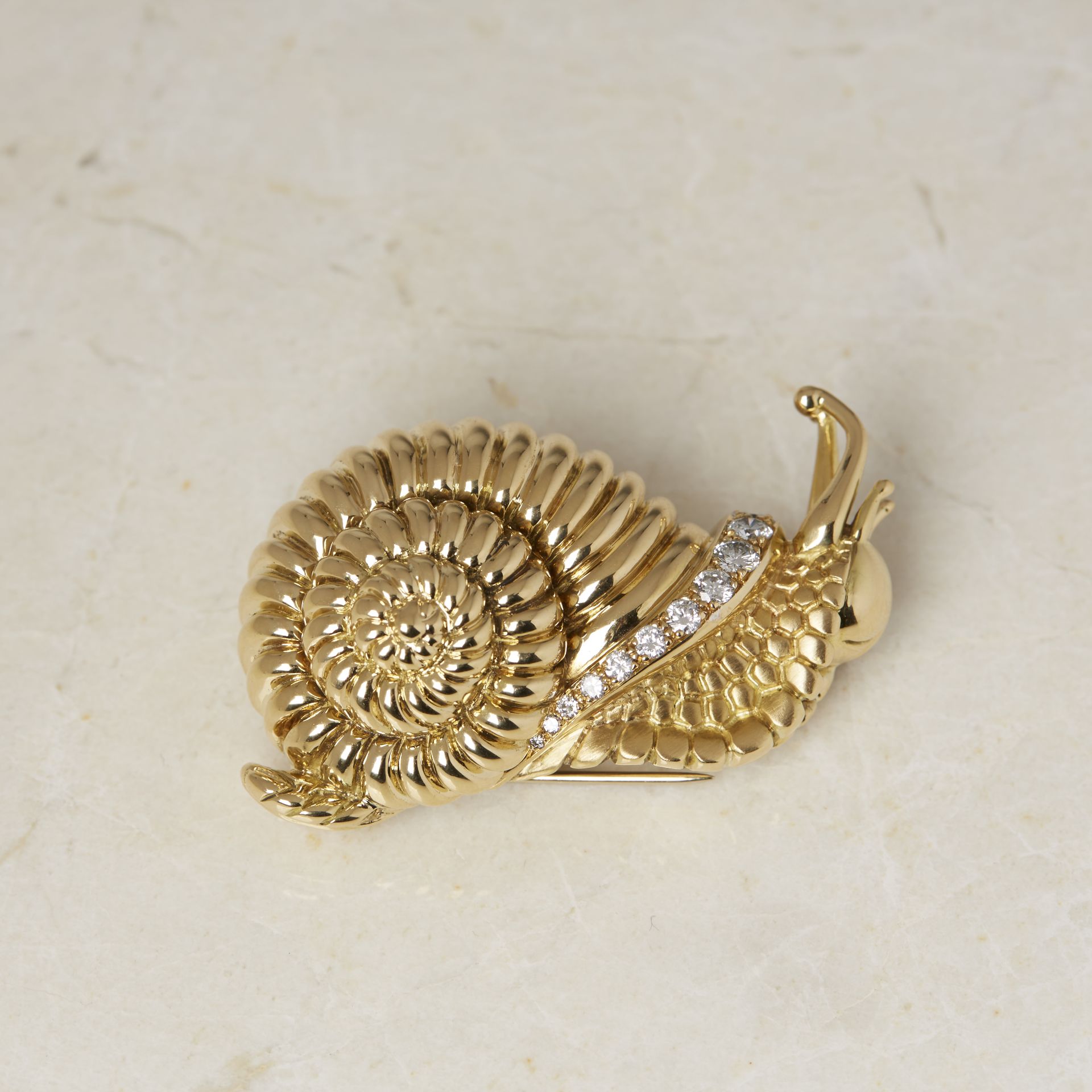 Rene Boivin 18k Yellow Gold Diamond Snail Brooch with Presentation Box - Image 17 of 19