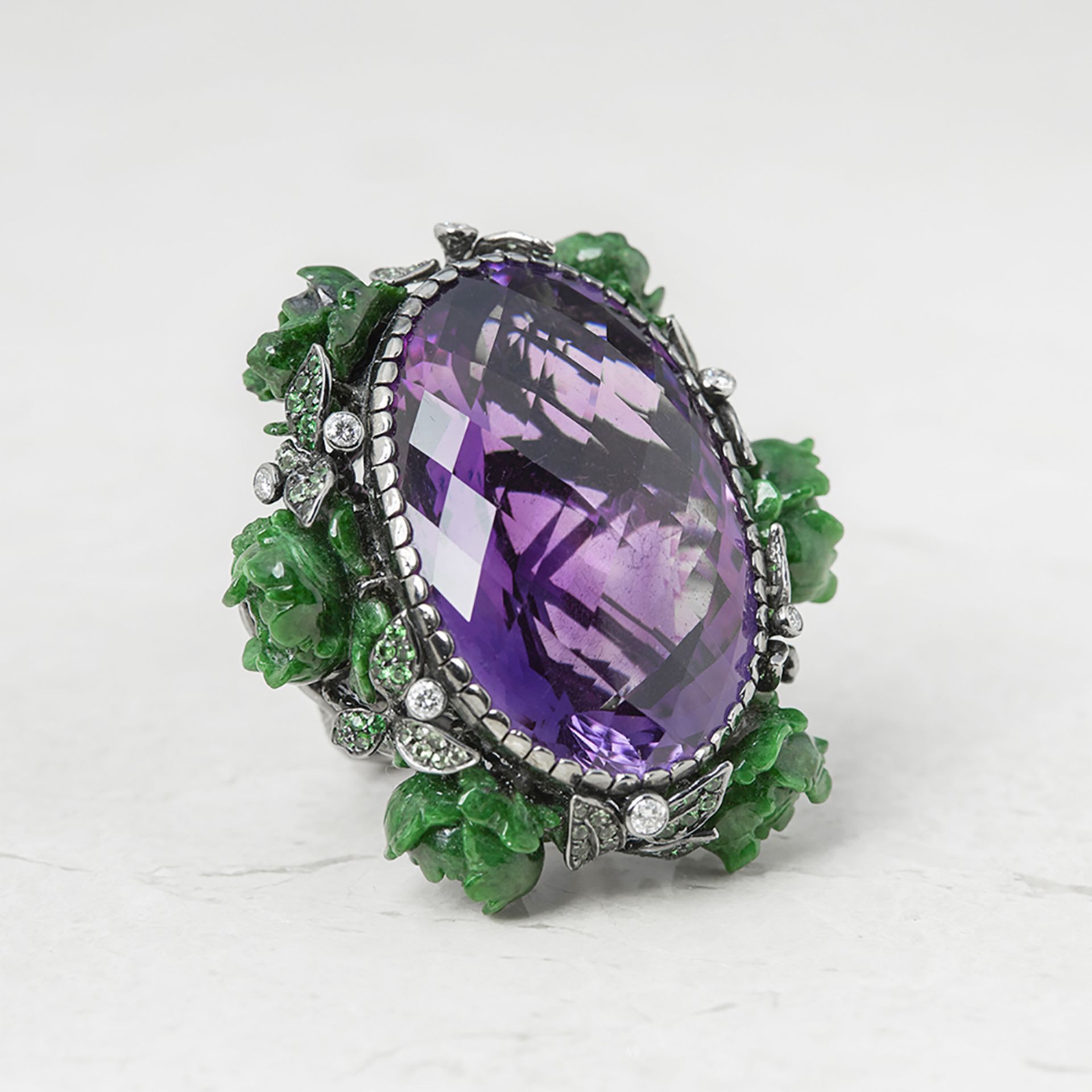 Lydia Courteille 18k White Gold Amethyst Flower Design Ring with Box Confirmation Letter from Browns