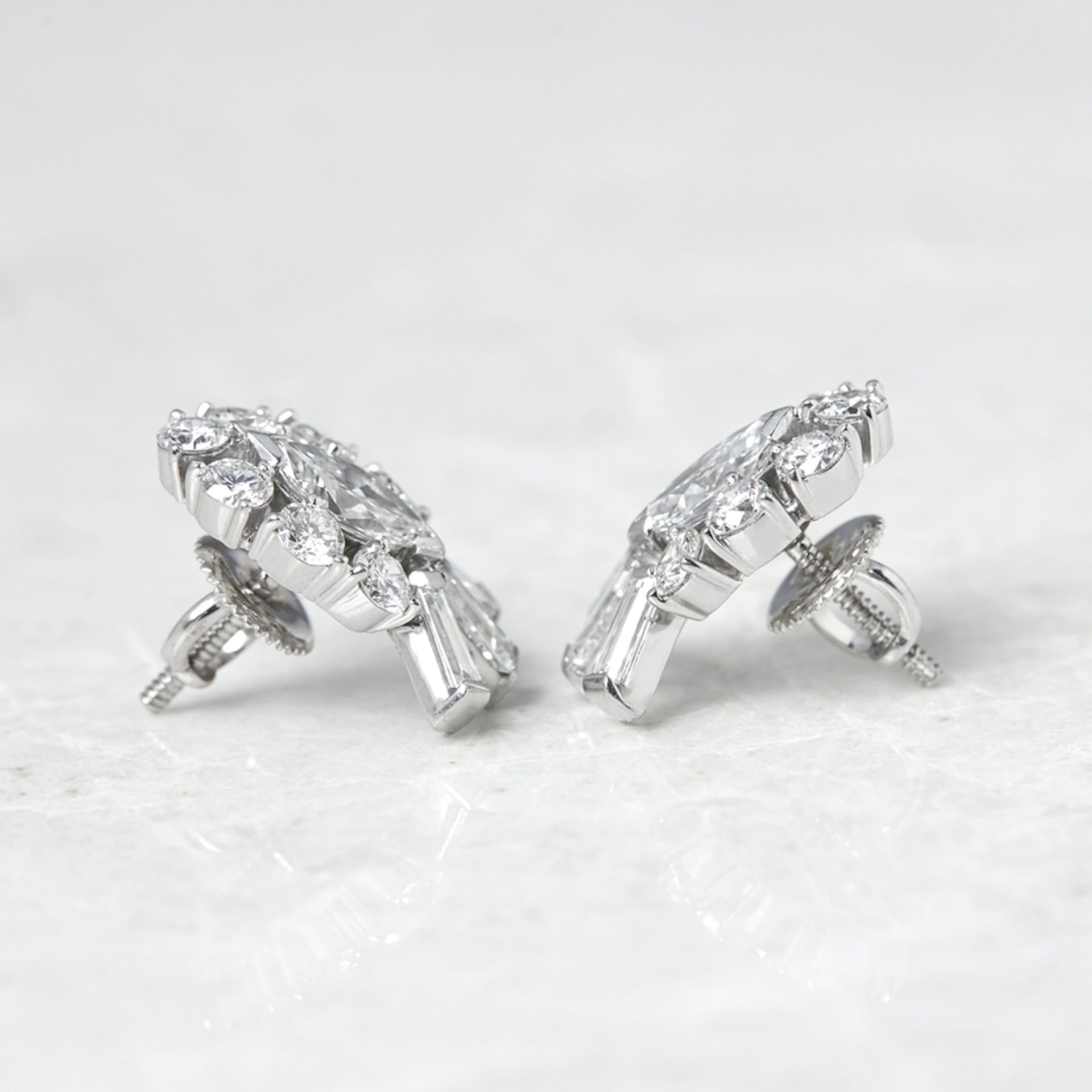 Tiffany & Co. Palladium 2.70ct Round, Marquise & Baguette Cut Diamond Stud Earrings with T&Co Box - Image 3 of 9