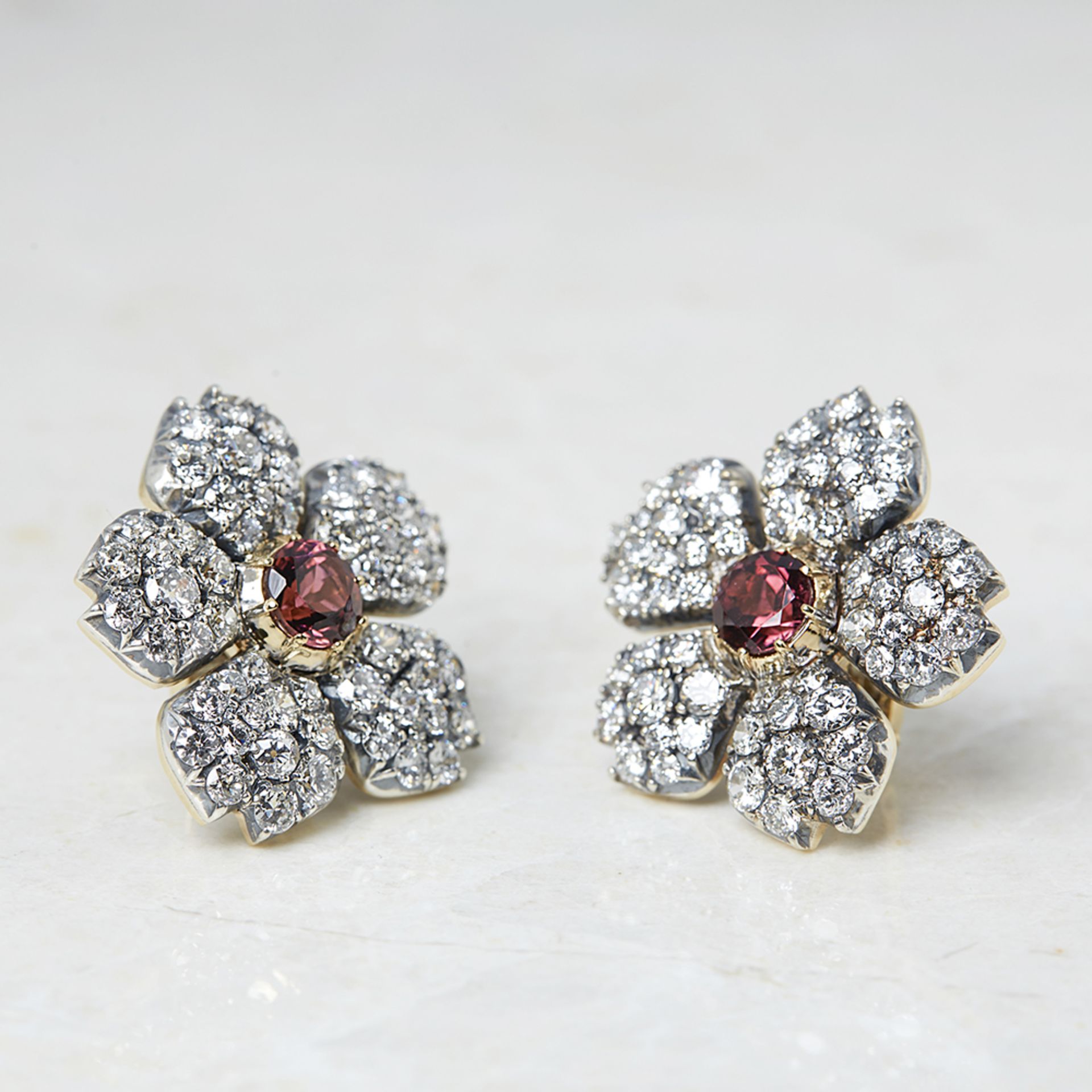 Cartier 18k White Gold 3.07ct Pink Tourmaline & 5.10ct Diamond Flower Earrings with Cartier Box - Image 2 of 8