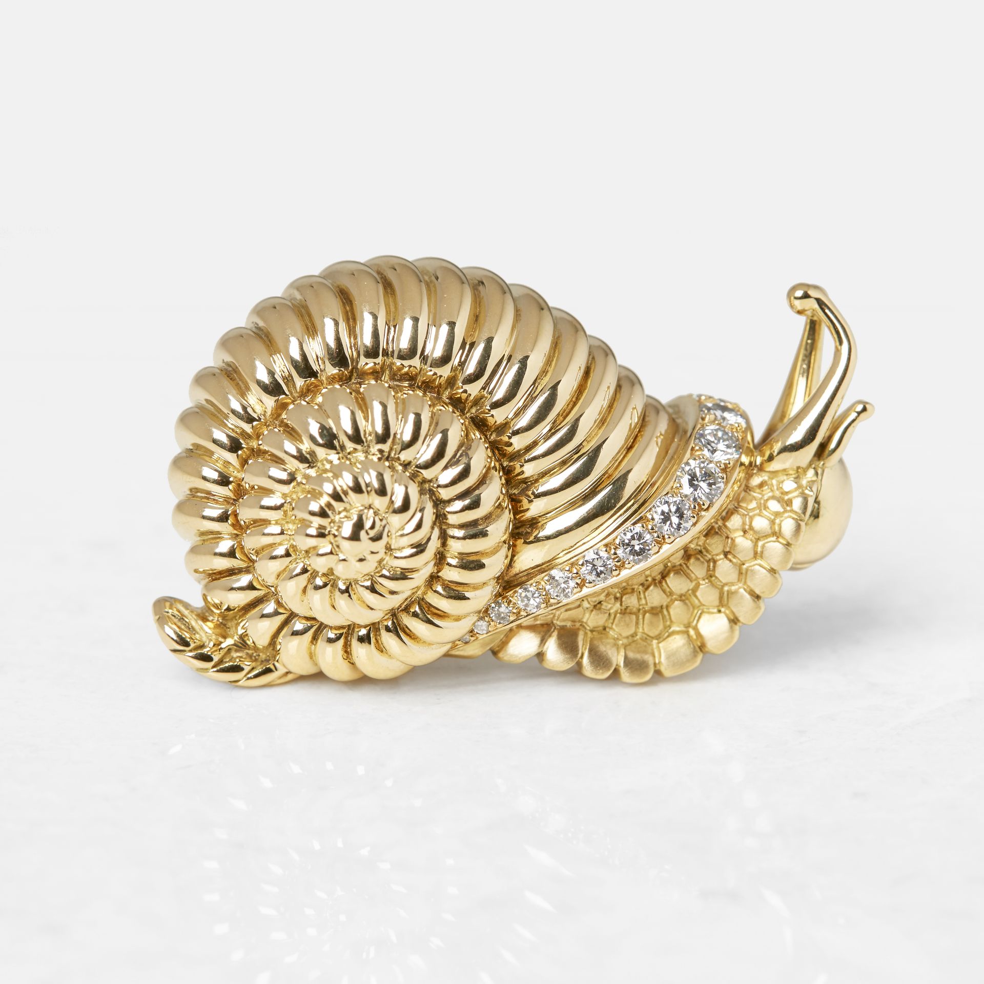 Rene Boivin 18k Yellow Gold Diamond Snail Brooch with Presentation Box - Image 2 of 19