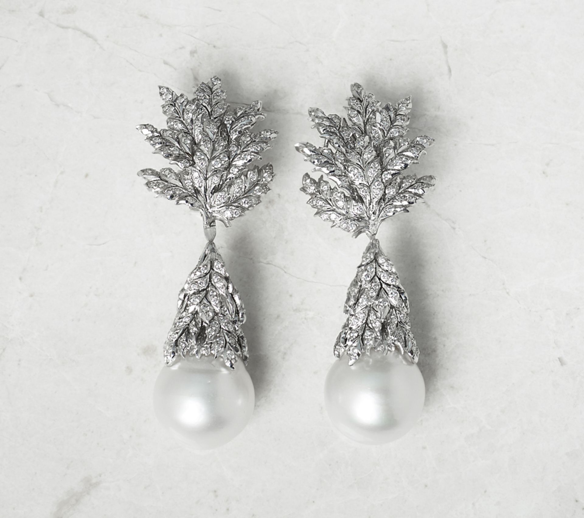 Buccellati 18k White Gold South Sea Pearl & 2.71ct Diamond Drop Earrings with Harrods Receipt - Image 2 of 15