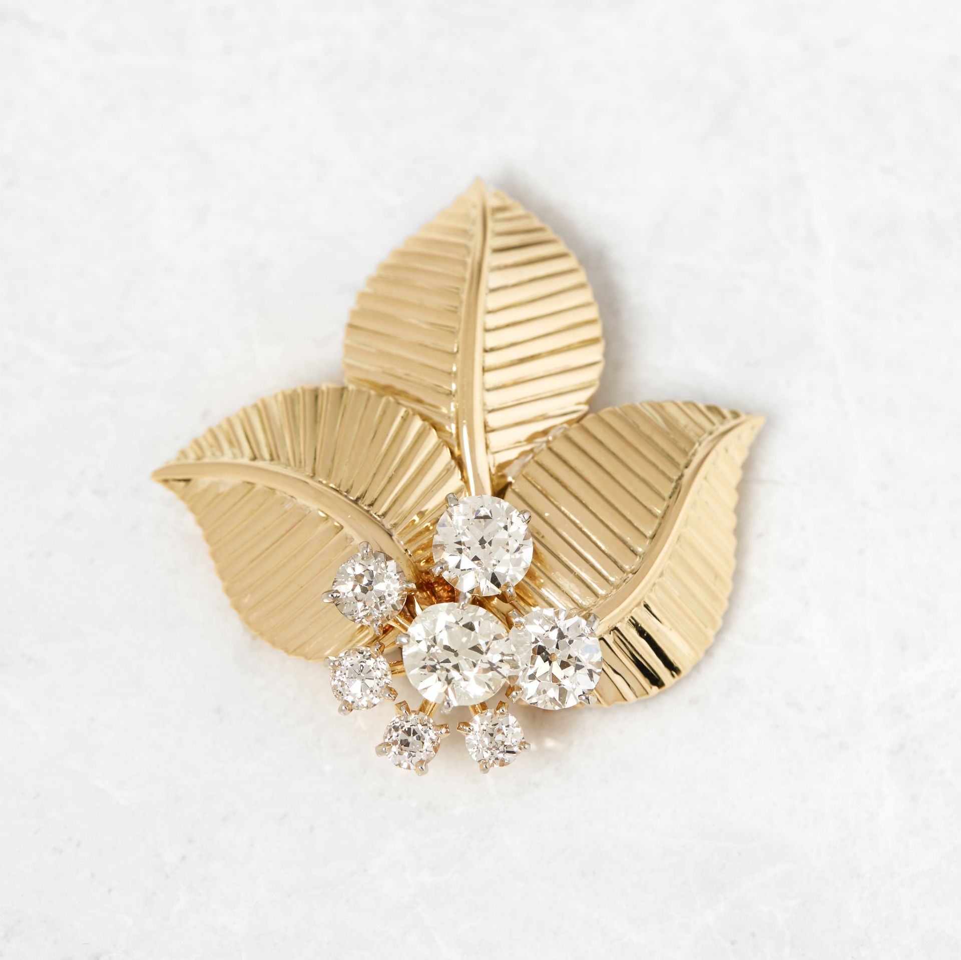 Cartier 18k Yellow Gold Diamond Vintage Leaf Brooch with Presentation Box - Image 2 of 16