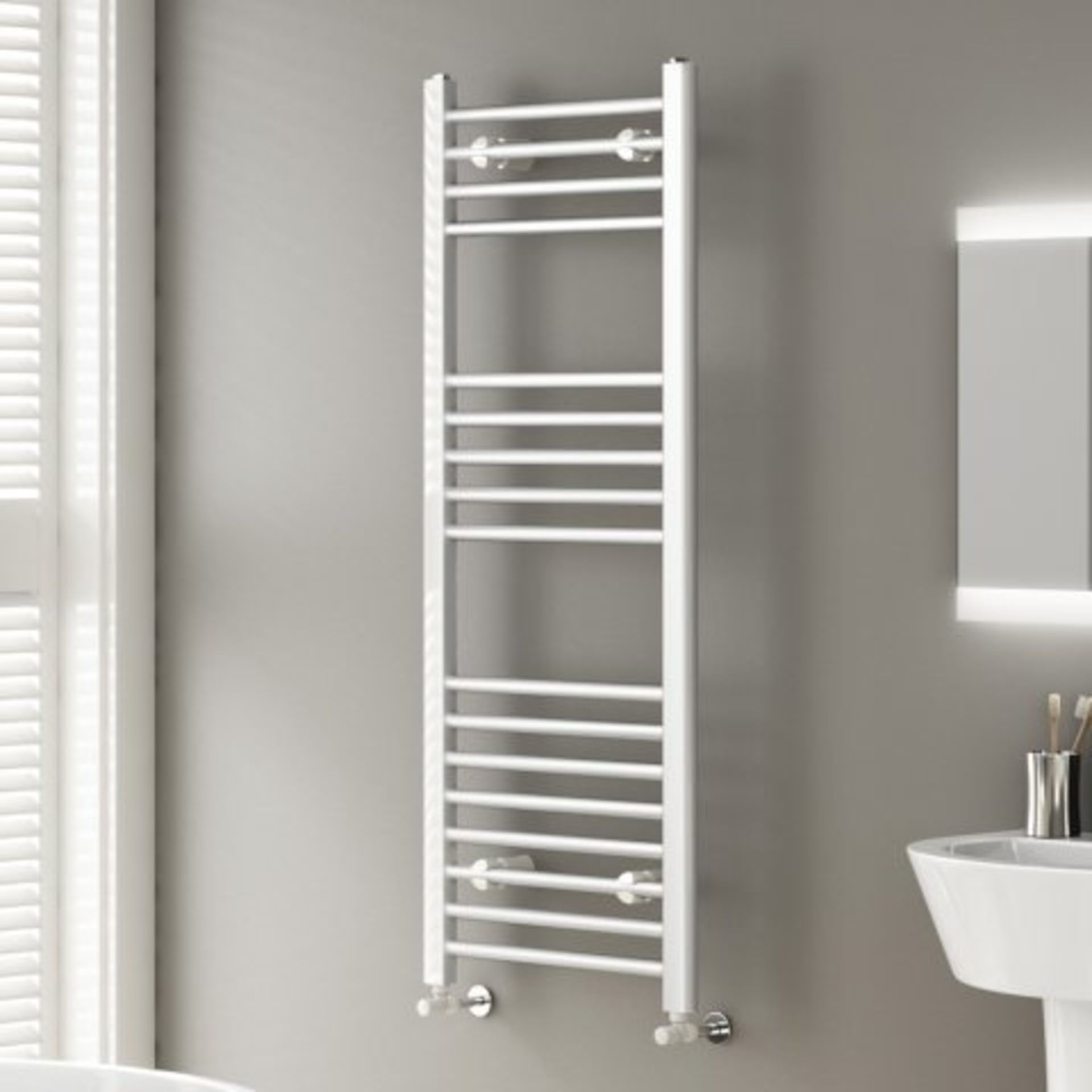 (N203) 1200x450mm White Straight Rail Ladder Towel Radiator. RRP £249.99. What heat output do I need