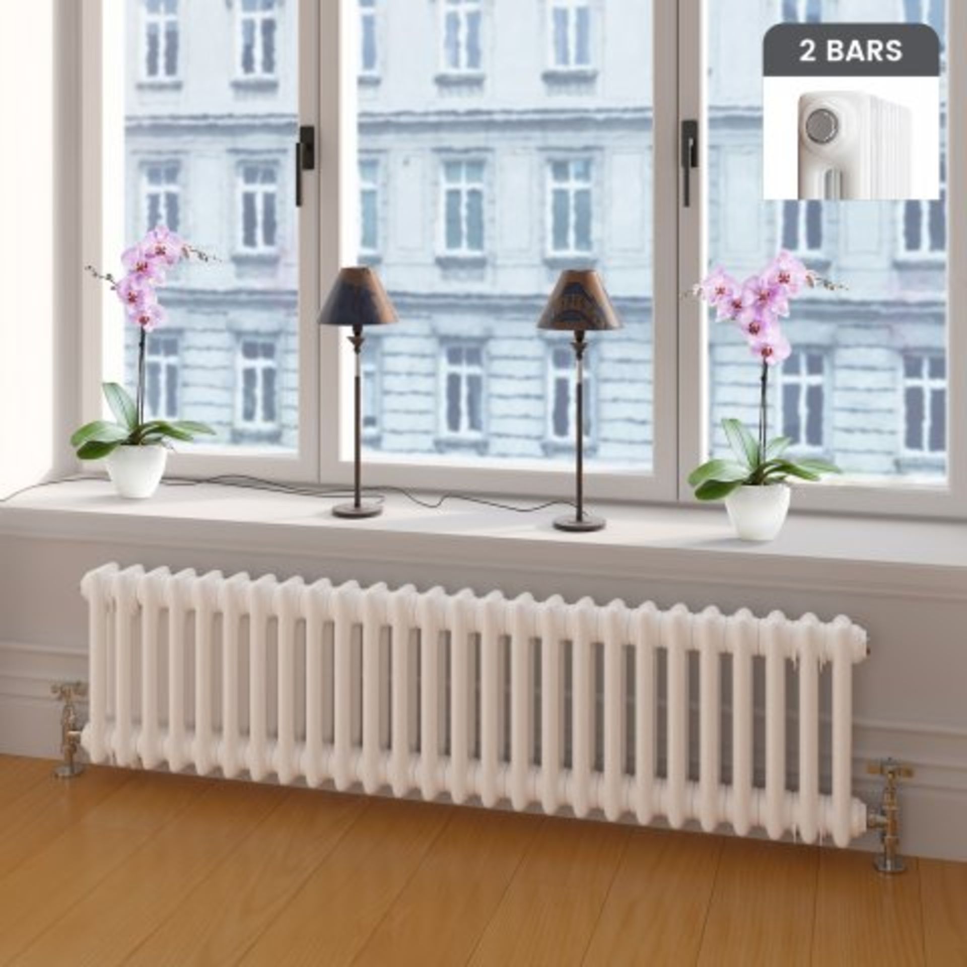 (N139) 300x1165mm White Double Panel Horizontal Colosseum Traditional Radiator. RRP £379.99. Classic