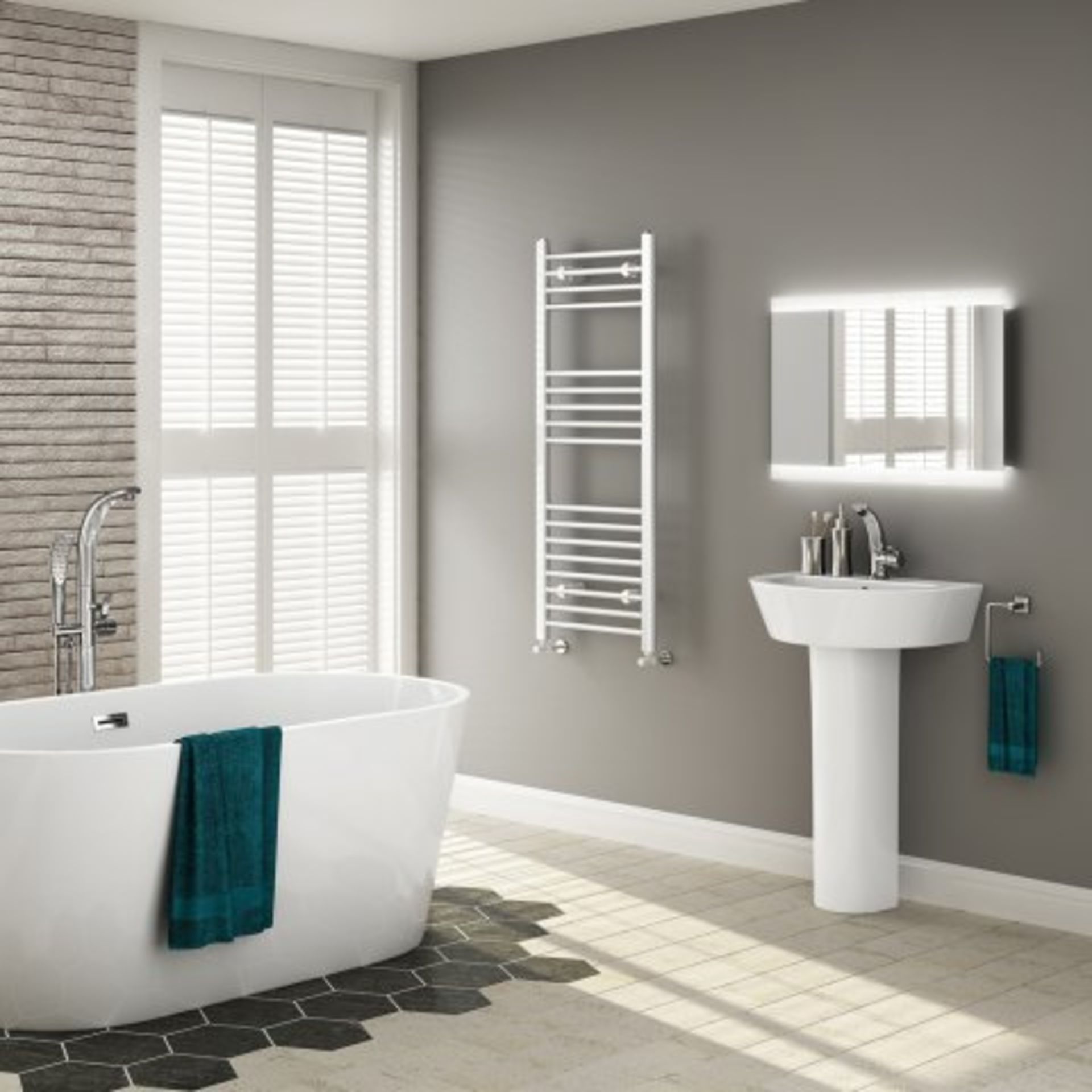 (N203) 1200x450mm White Straight Rail Ladder Towel Radiator. RRP £249.99. What heat output do I need - Image 2 of 6