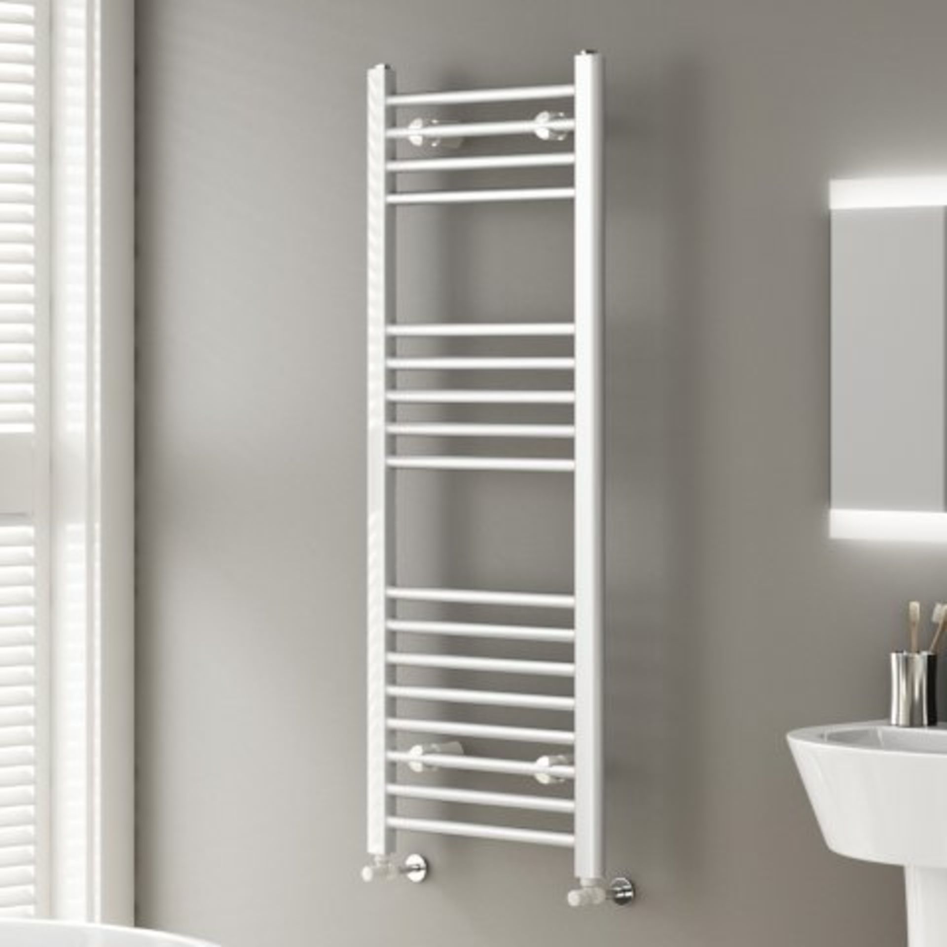 (N203) 1200x450mm White Straight Rail Ladder Towel Radiator. RRP £249.99. What heat output do I need - Image 6 of 6