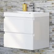 (N7) 600mm Denver II Gloss White Built In Basin Drawer Unit - Wall Hung. RRP £599.99. COMES COMPLETE