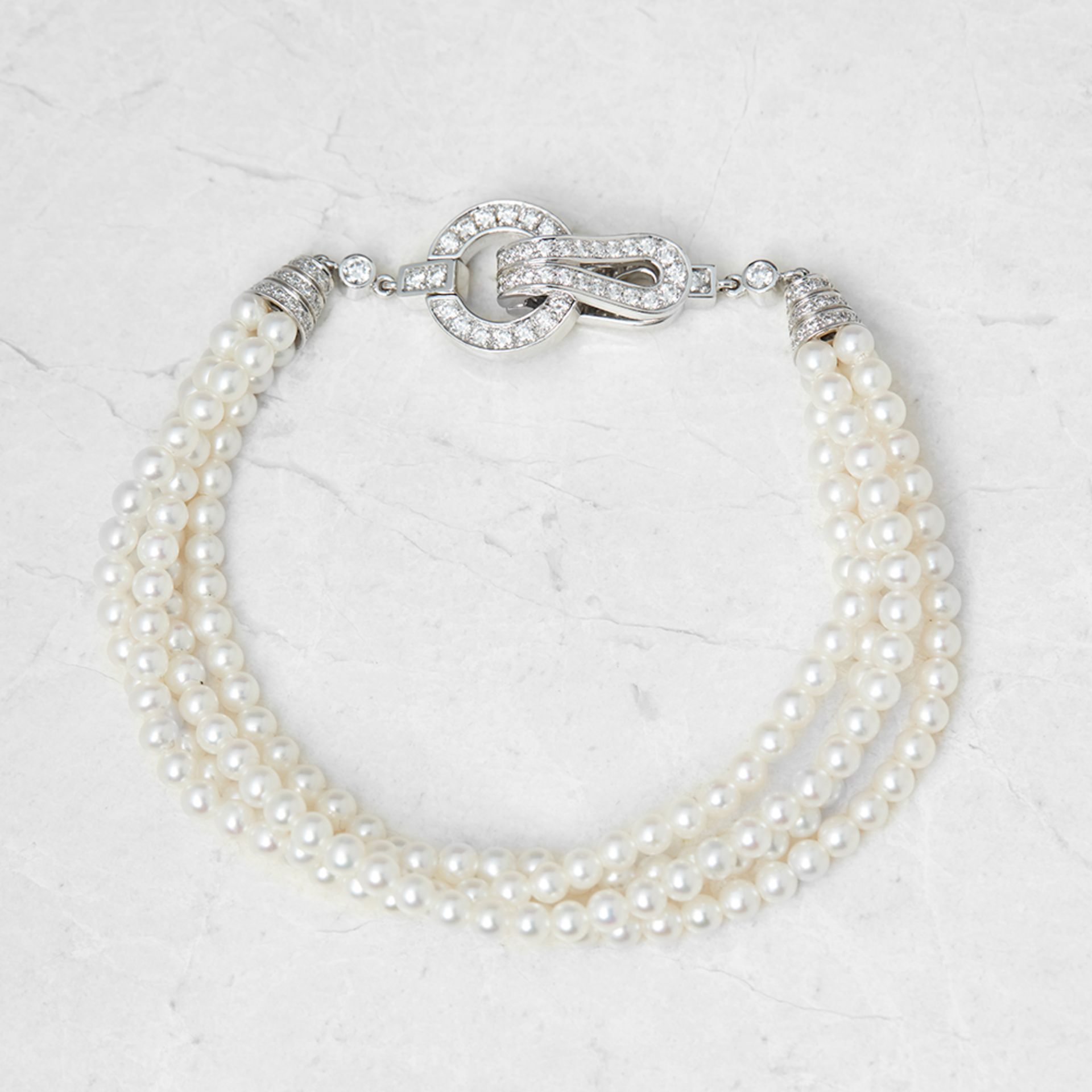 Cartier 18k White Gold Cultured Pearl & 1.02ct Diamond Agrafe Bracelet with Presentation Box - Bild 9 aus 12