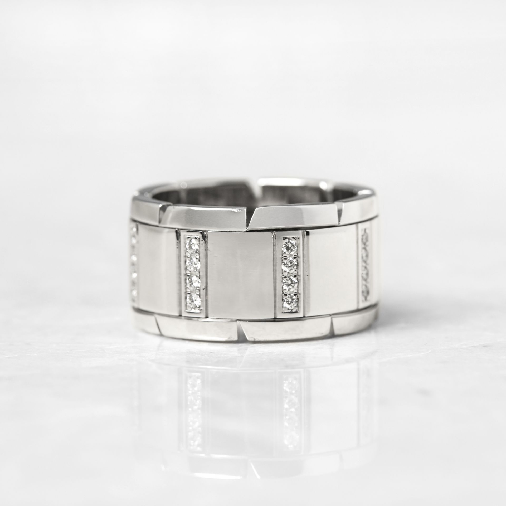 Cartier 18k White Gold Diamond Tank Francaise Ring with Presentation Box - Bild 5 aus 8