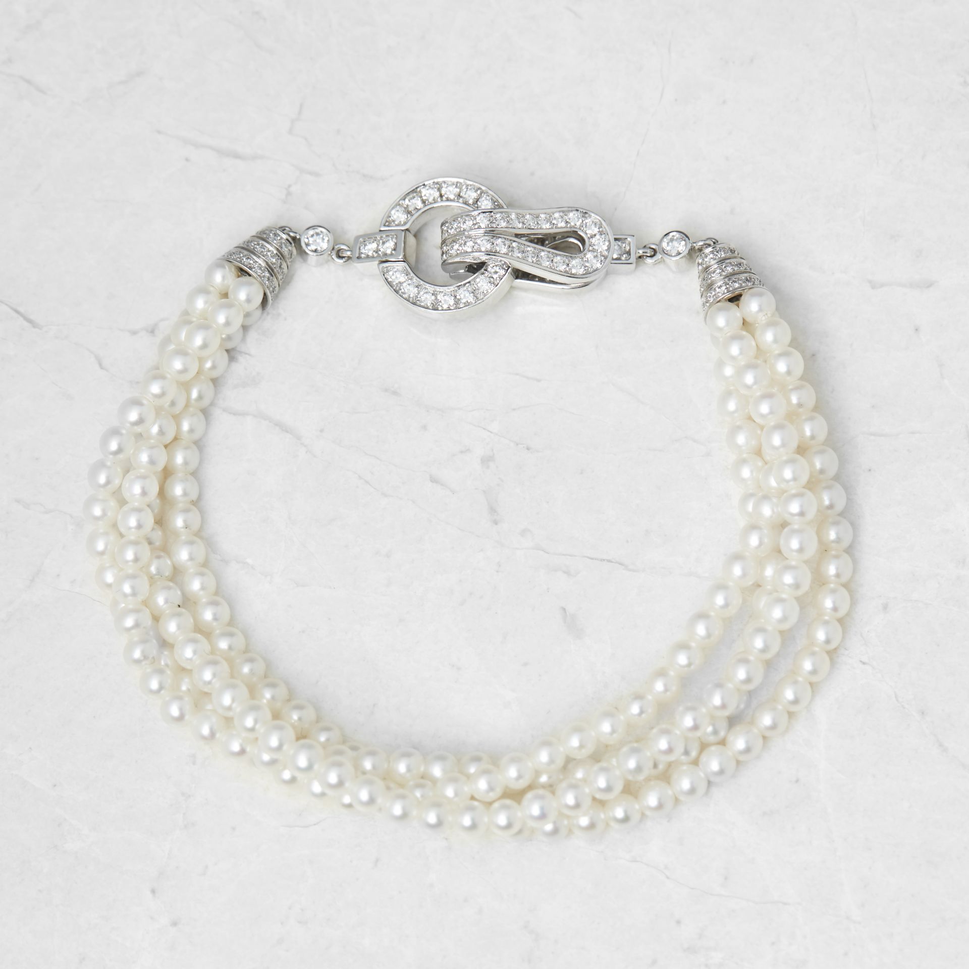 Cartier 18k White Gold Cultured Pearl & 1.02ct Diamond Agrafe Bracelet with Presentation Box - Bild 12 aus 12