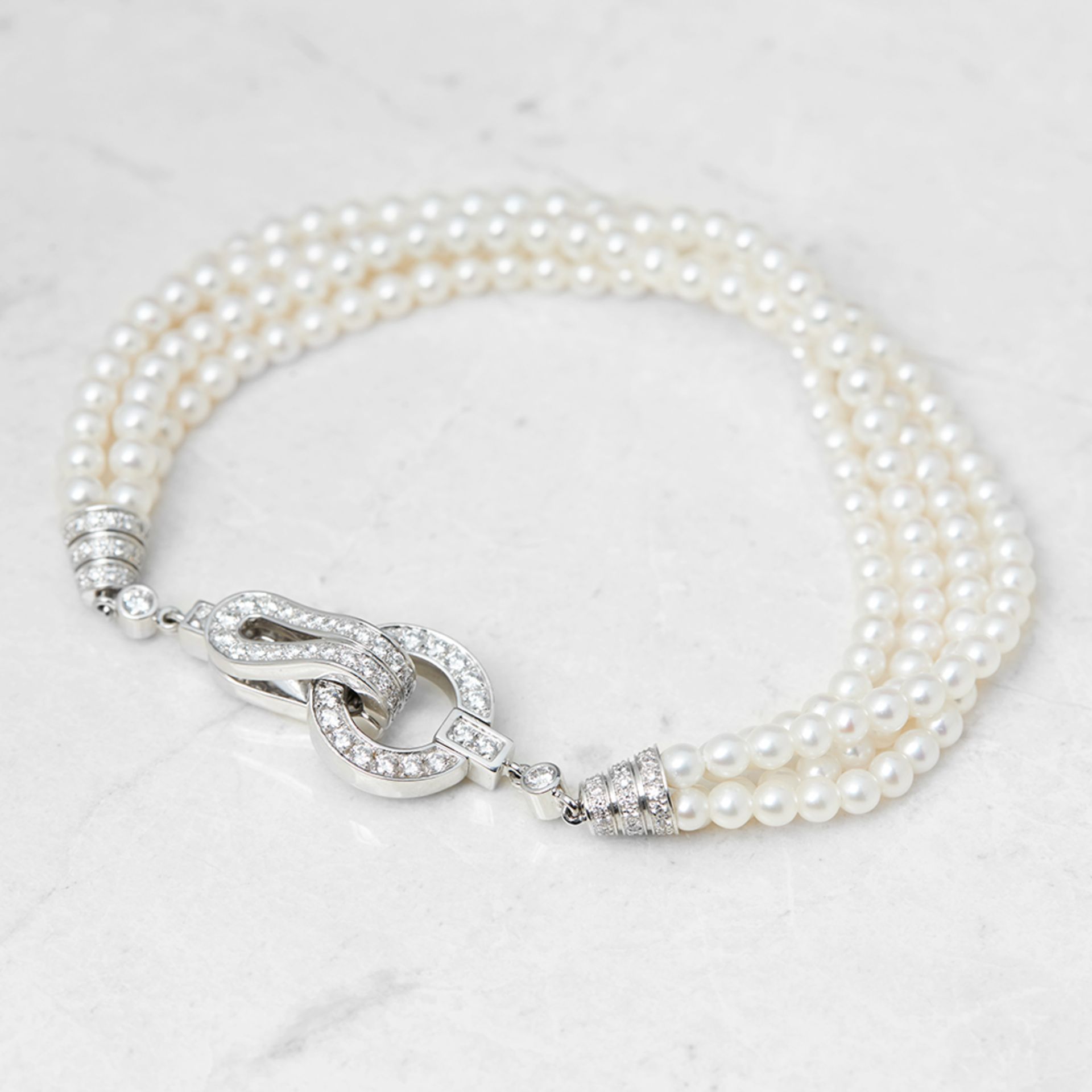 Cartier 18k White Gold Cultured Pearl & 1.02ct Diamond Agrafe Bracelet with Presentation Box