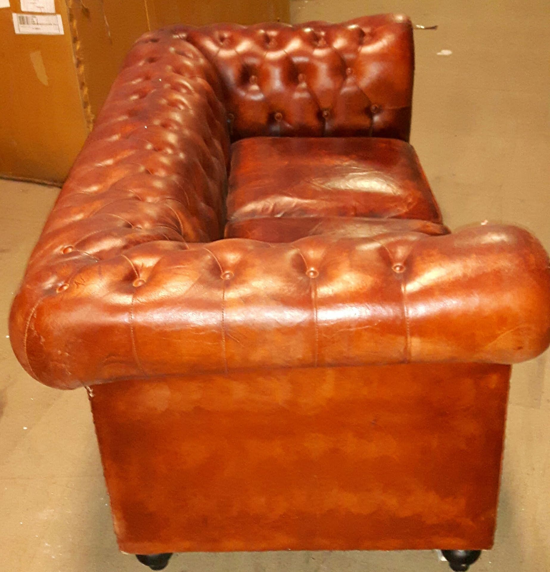 Retro style Leather 2 seater Chesterfield Sofa in BrownÊ - Image 2 of 4