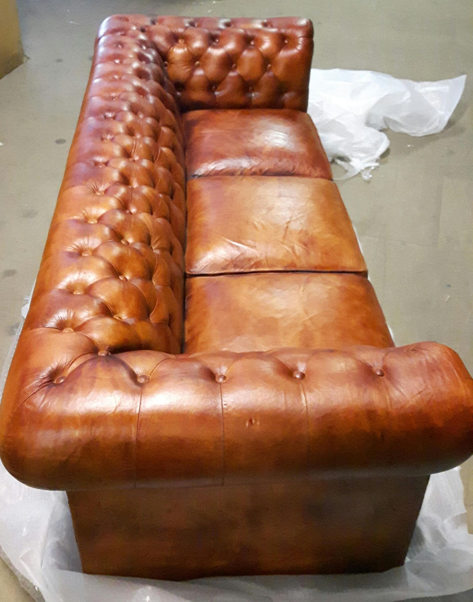 Retro 3 seater Leather Tan Chesterfield Sofa - Image 2 of 4