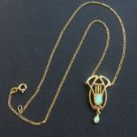 HJM -18ct Gold Opal Fully Hallmarked Necklace Lavalier Pendant Art Nouveau Style