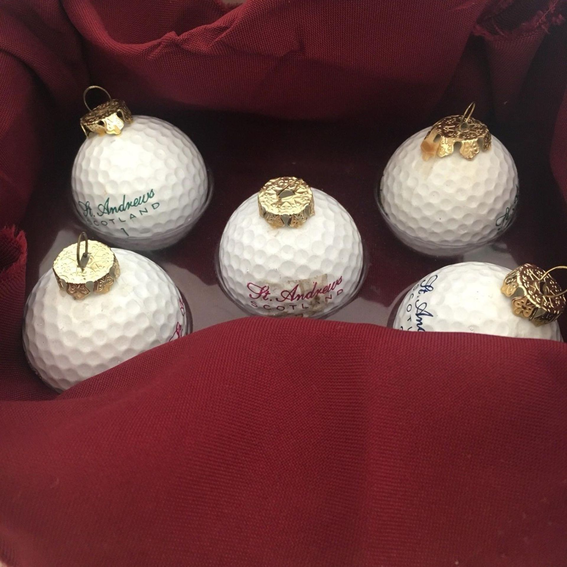 Ascot & Taylor St Andrew's Golf Ball Christmas Ornaments Set of 5 in Wooden Box