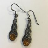 Vintage silver and amber earrings marked 925