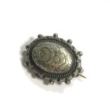 Stunning small oval antique pin brooch - Art Nouveau Roses - tests as silver