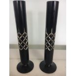 2 X CONRAH CRISTILLIUM 1970s MODERNIST BLACK ANODISED METAL 17cm STEM VASES