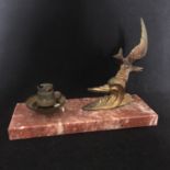 French Art Deco Mood Lamp desk stand seagull bird flying over waves marble base