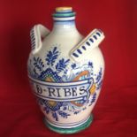 Vintage Italian Pottery Deruta Majolica Apothecary Jar Flask - Sy Di Ribes