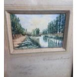 British WWI Framed Watercolour Painting Lys River St Venant France Western Front