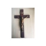 After J Stoffel, a gilt bronze and brass inlaid rosewood crucifix. 19th Century. 40cm.