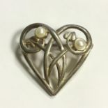 925 Silver Heart Brooch by Kit Heath - style of Rennie Mackintosh Art Nouveau