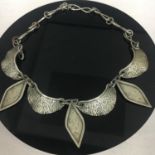 DLH French Vintage Signed White Metal Necklace