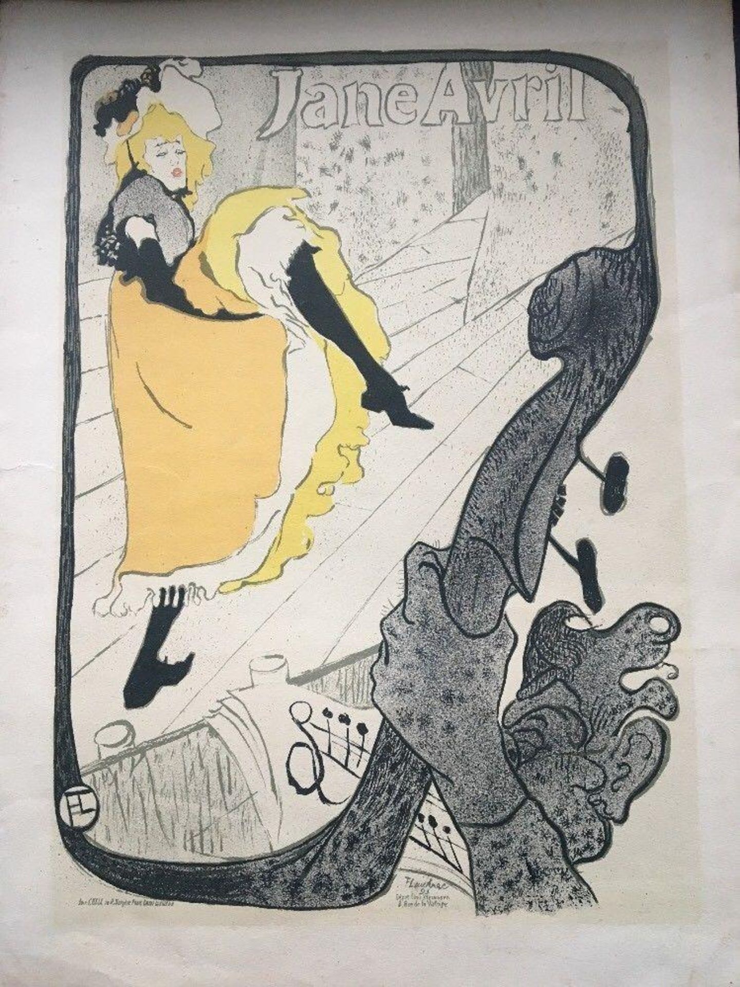 Vintage lithograph Toulouse-Lautrec Jane Avril - Exhibited Galerie R G Michel