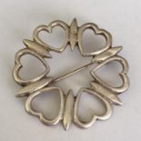 Sterling Silver Scottish brooch or kilt pin Circular hearts - Stamped ST SILVER