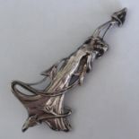 Hallmarked Silver brooch - London Hallmarks Maker F I - Art Nouveau style lady