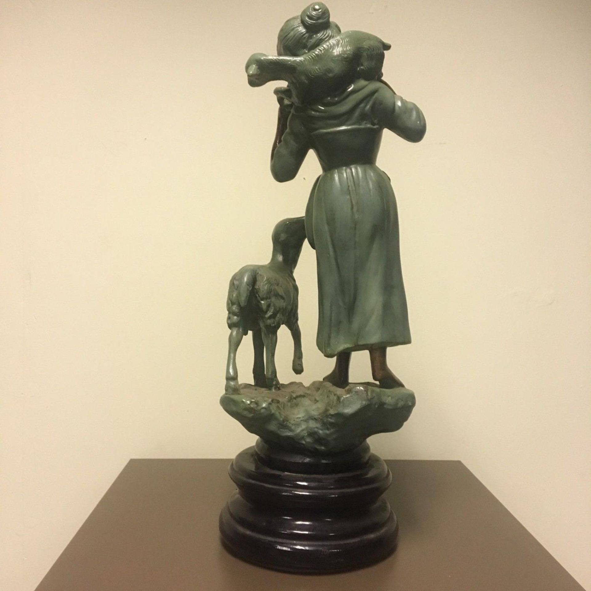 Antique Blackamoor French design figurine, study of a young shepherdess with ewe and lamb on pedesta - Image 3 of 6