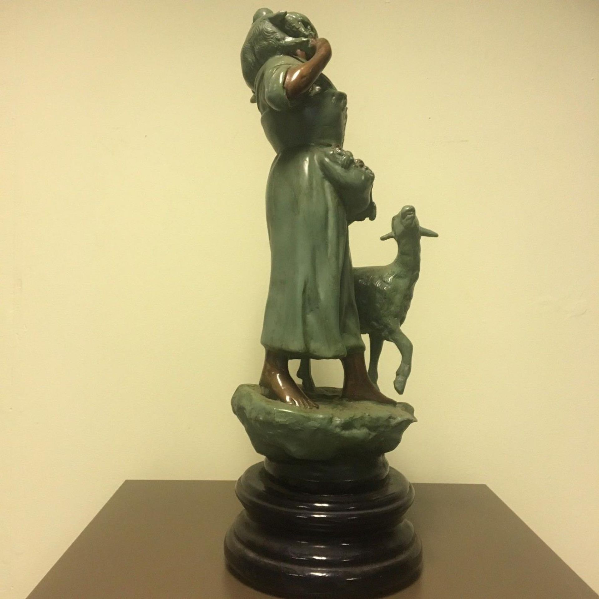 Antique Blackamoor French design figurine, study of a young shepherdess with ewe and lamb on pedesta - Image 4 of 6