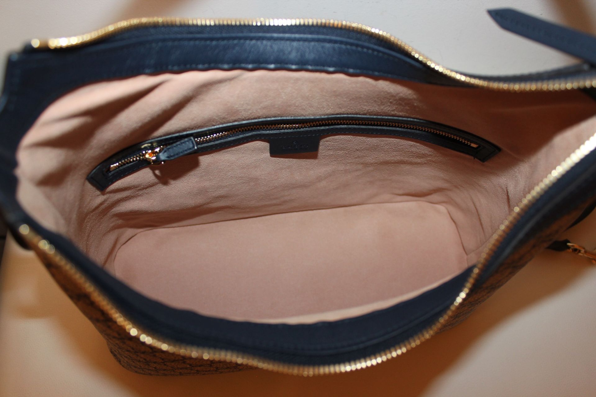 GUCCI Linea A Hobo leather-trimmed coated-canvas shoulder bag - Blue - Image 7 of 11