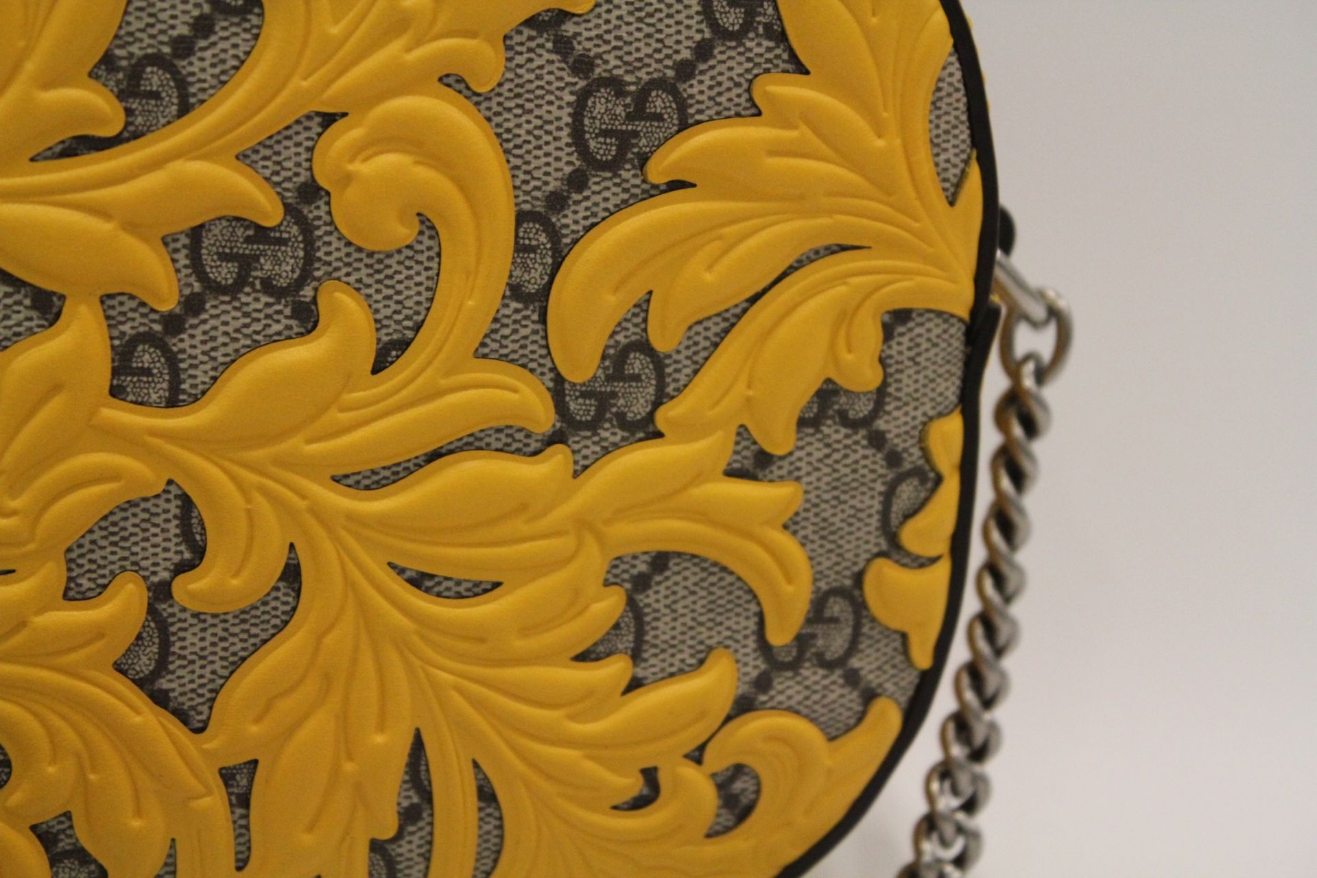 GUCCI Monogram GG Supreme Arabesque Mini Chain Bag Yellow - Image 2 of 4